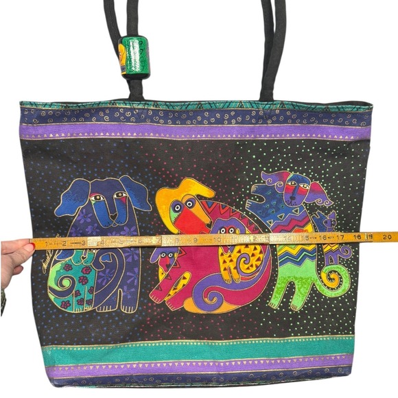 Laurel Burch Dogs and Doggies Canvas Bag Large 18" Artsy Travel Book Tote Sack - Picture 16 of 16